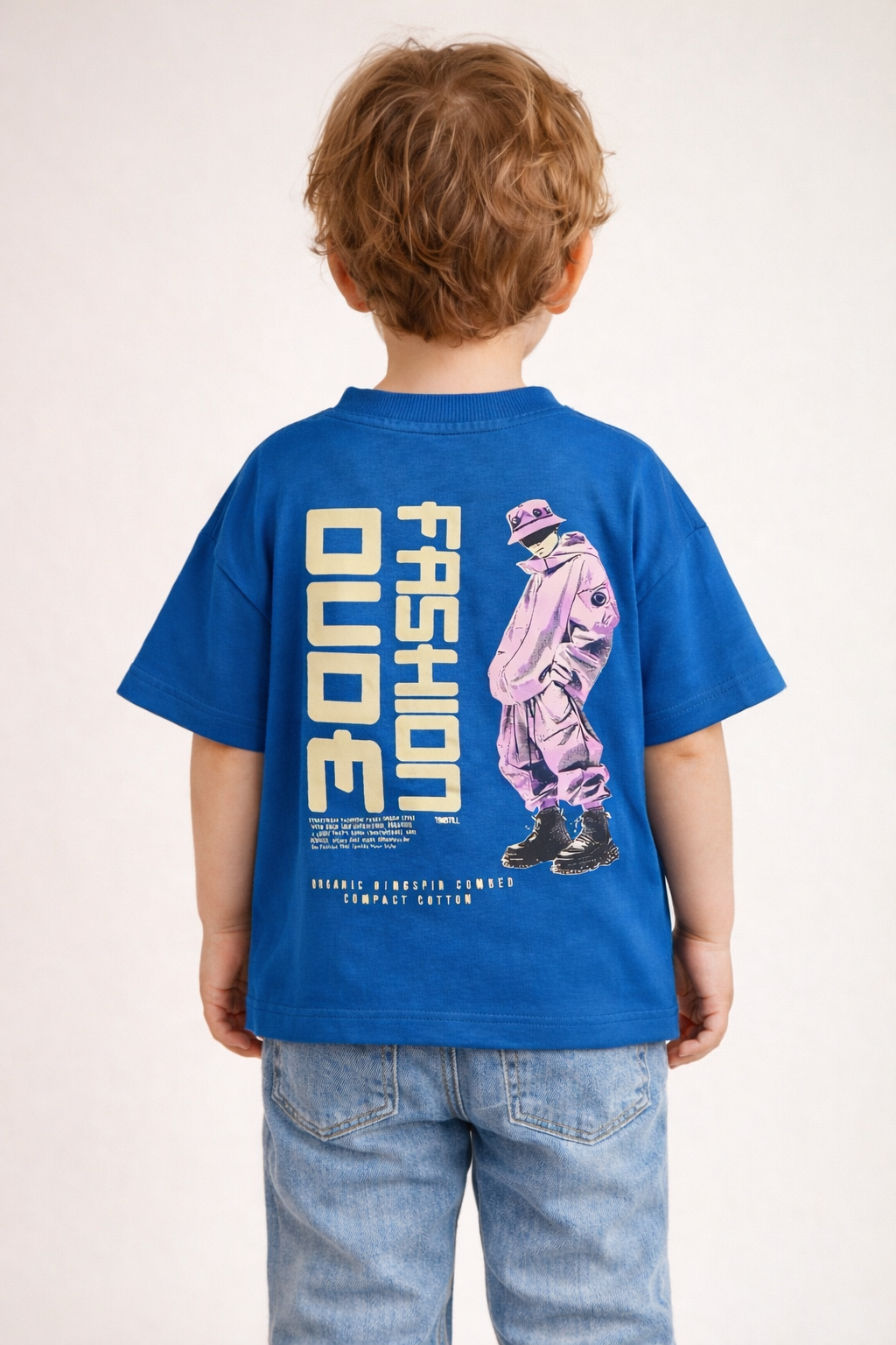 Boys Royal Blue Down-Shoulder Relaxed Fit T-Shirt – Premium Cotton Casual Wear - Image 2