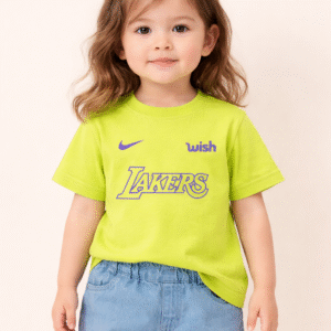 Kids Neon Lime Lakers 23 Down-Shoulder Printed T-Shirt – Premium Cotton Sports Style (Unisex)