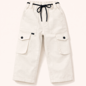 Unisex Baggy Cargo Pants – Soft Cotton White Jeans with Elastic Waist (1–5 Years)