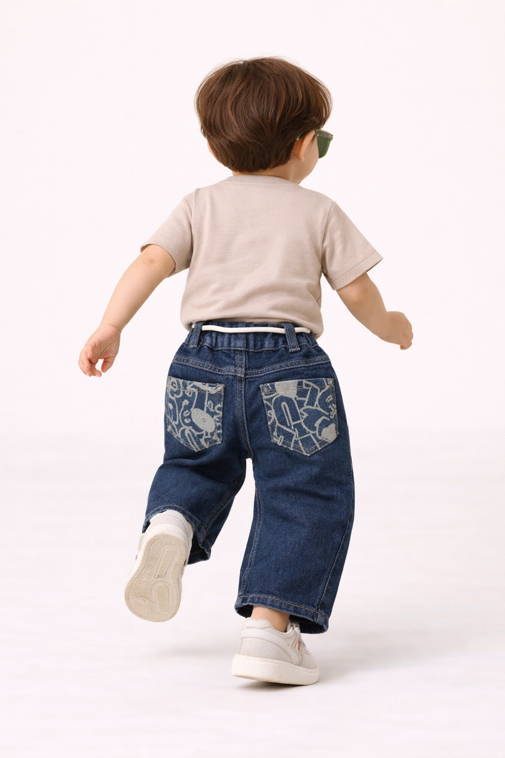 Unisex Baggy Denim Jeans – Dark Blue Graffiti Print Elastic Waist Kids Jeans - Image 2