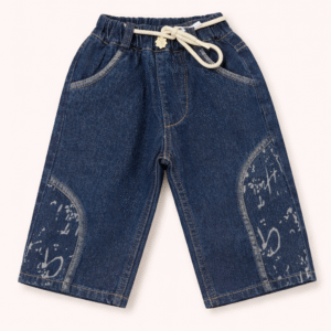 Unisex Baggy Denim Jeans – Graffiti Print Elastic Waist Jeans for Kids