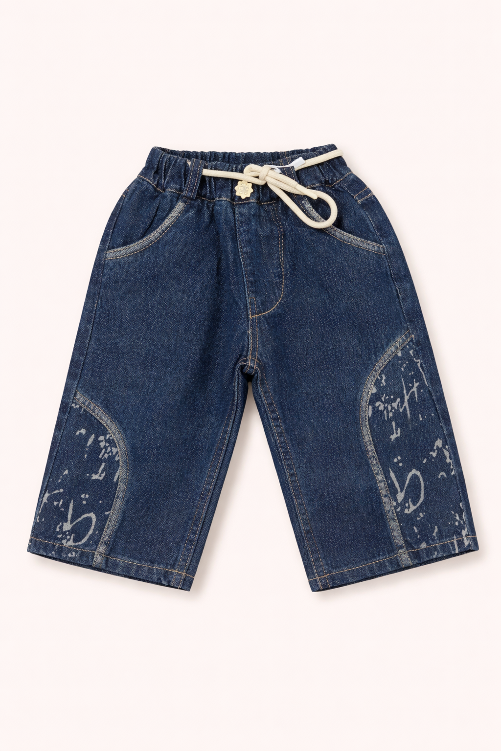 Unisex Baggy Denim Jeans – Graffiti Print Elastic Waist Jeans for Kids